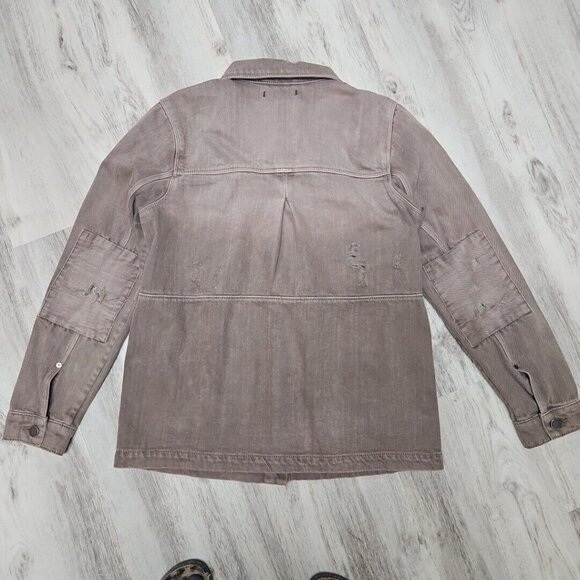 Dear John Distressed Denim Jacket Ripped Cotton Jean Womens XS Brown Boxy Cut - Picture 9 of 10